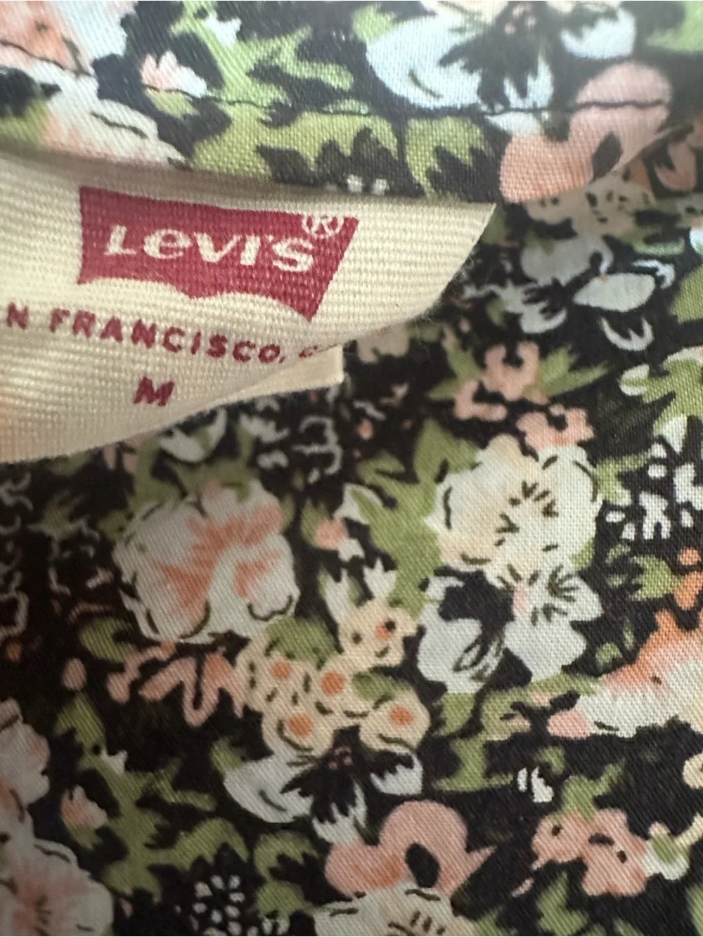 Levi's Green Floral Puff-Sleeve knee Length Women Dress SZ  M - Picture 5 of 5